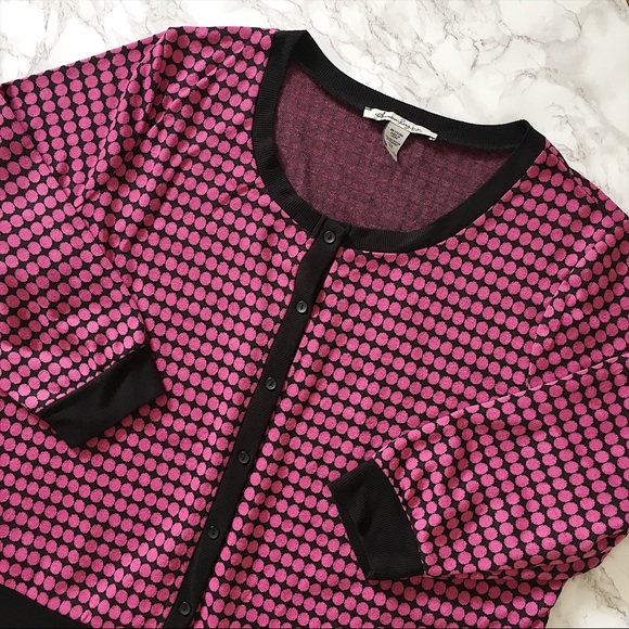 American Rag Sweaters - American Rag Pink and Black Polka Dot Cardigan